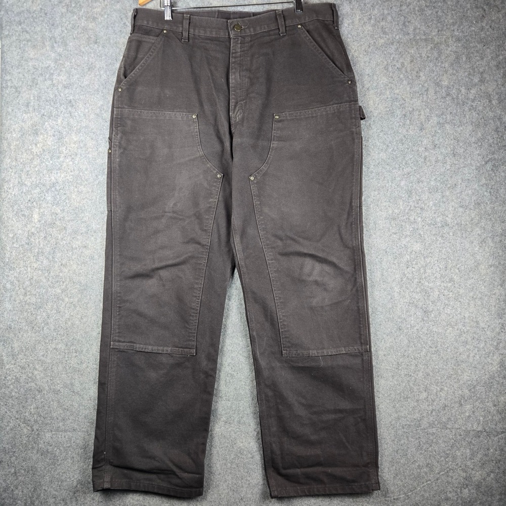 Carhartt B136 Double Knee Pants Mens 38x32 Dark Brown Canvas Workwear